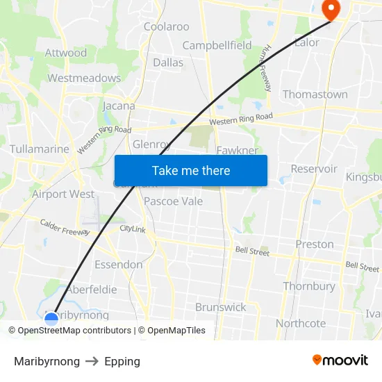 Maribyrnong to Epping map