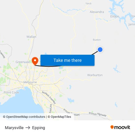 Marysville to Epping map