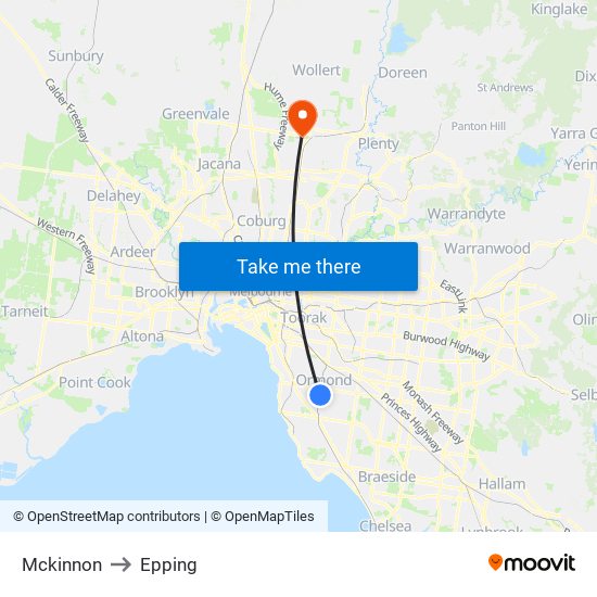 Mckinnon to Epping map