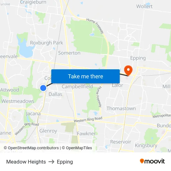 Meadow Heights to Epping map