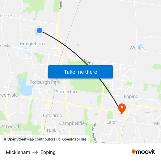 Mickleham to Epping map