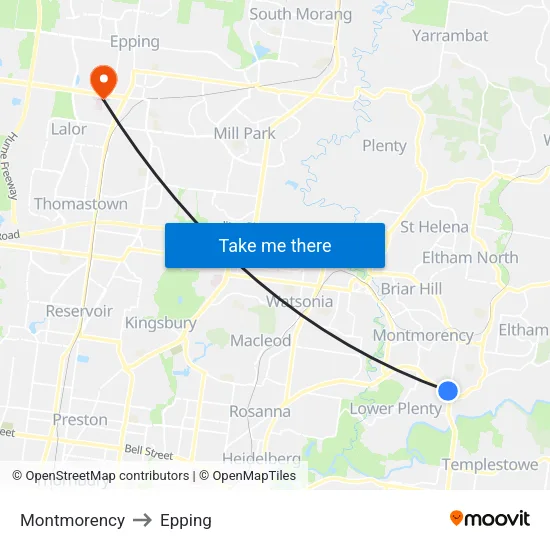 Montmorency to Epping map