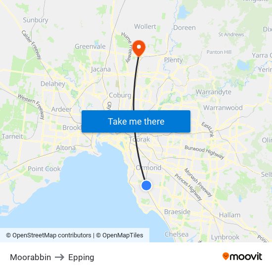 Moorabbin to Epping map