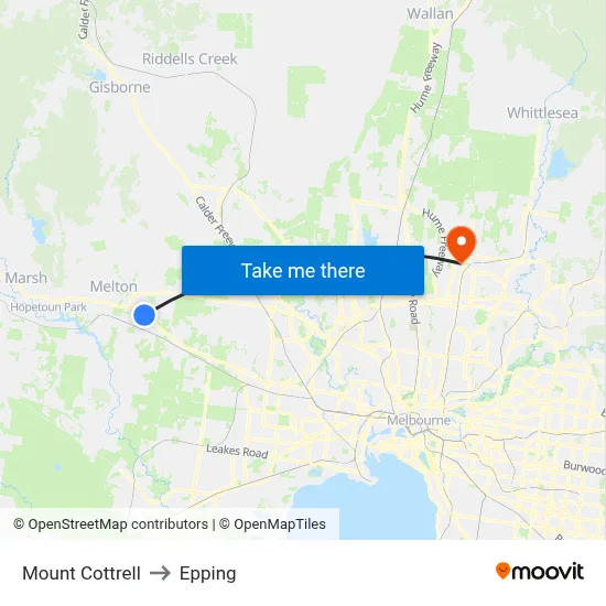 Mount Cottrell to Epping map