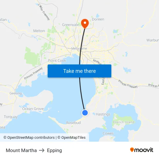Mount Martha to Epping map