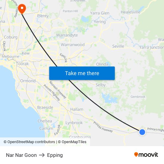 Nar Nar Goon to Epping map