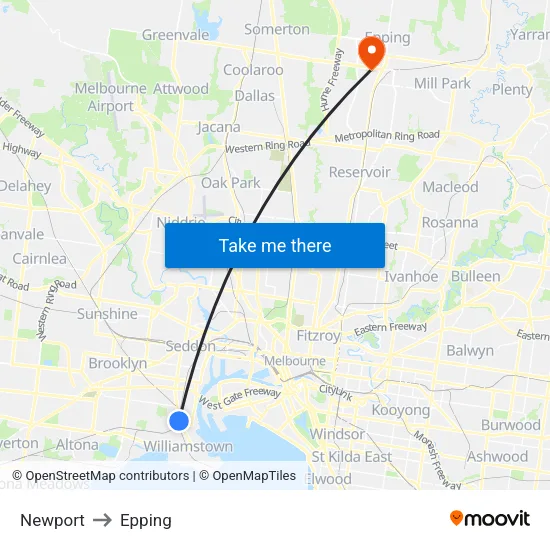 Newport to Epping map