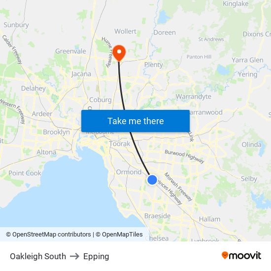 Oakleigh South to Epping map