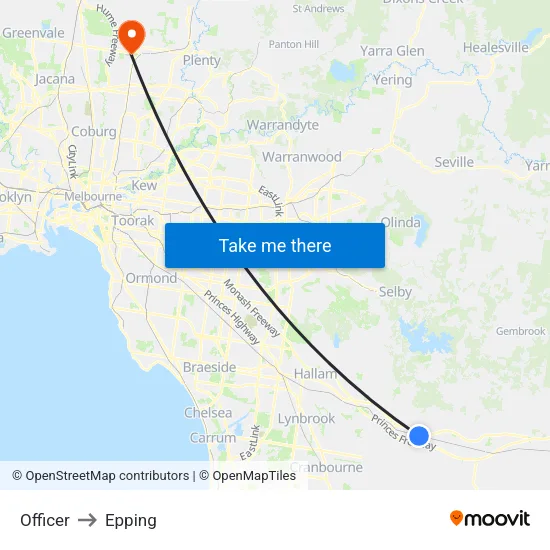 Officer to Epping map