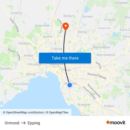 Ormond to Epping map