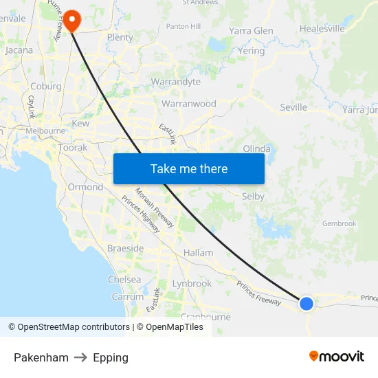 Pakenham to Epping map