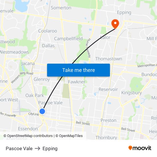 Pascoe Vale to Epping map