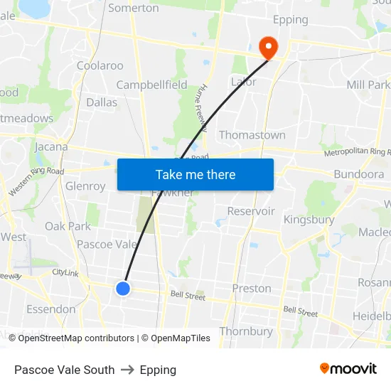 Pascoe Vale South to Epping map