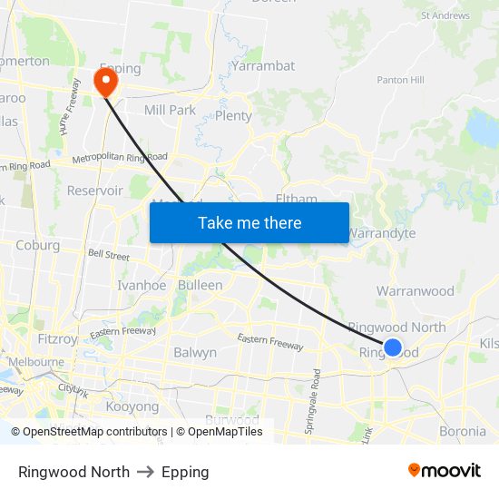 Ringwood North to Epping map