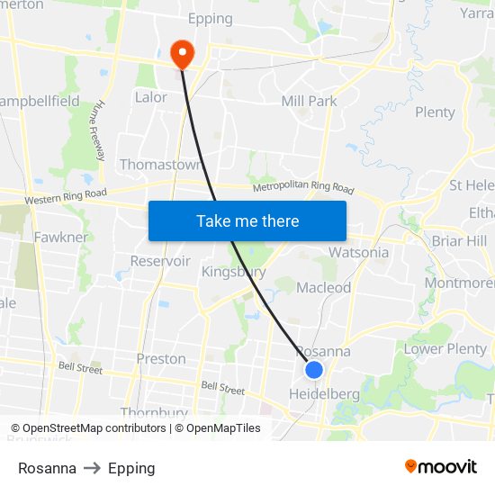 Rosanna to Epping map