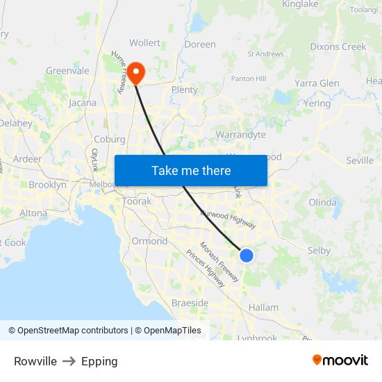 Rowville to Epping map