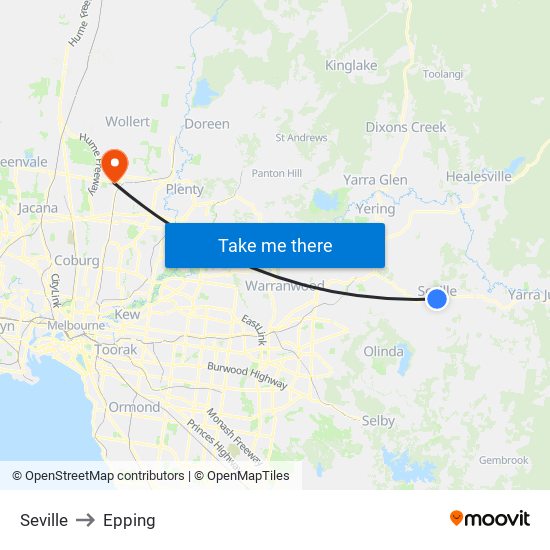 Seville to Epping map