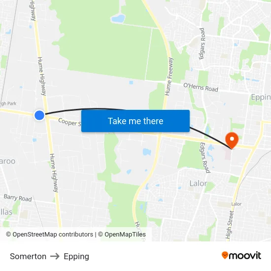 Somerton to Epping map