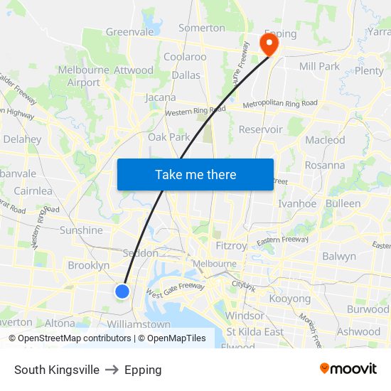 South Kingsville to Epping map