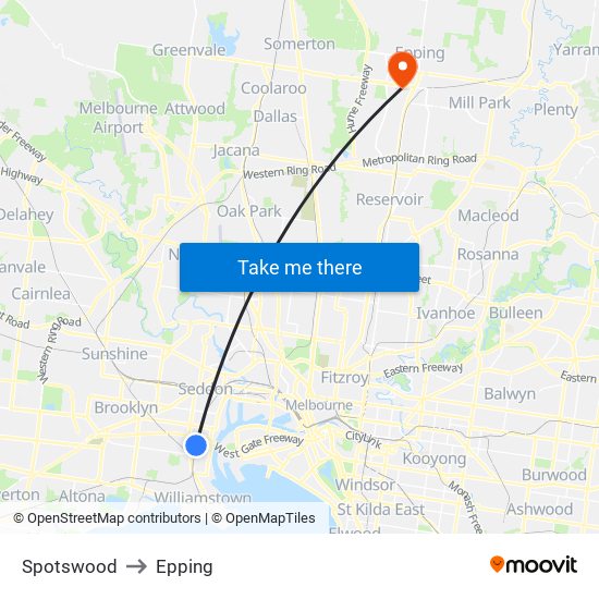 Spotswood to Epping map