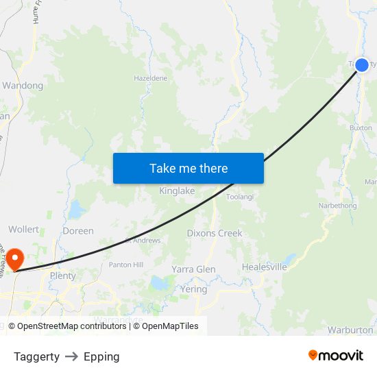 Taggerty to Epping map