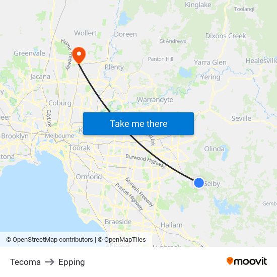 Tecoma to Epping map