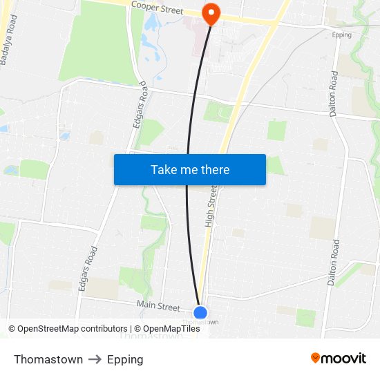 Thomastown to Epping map