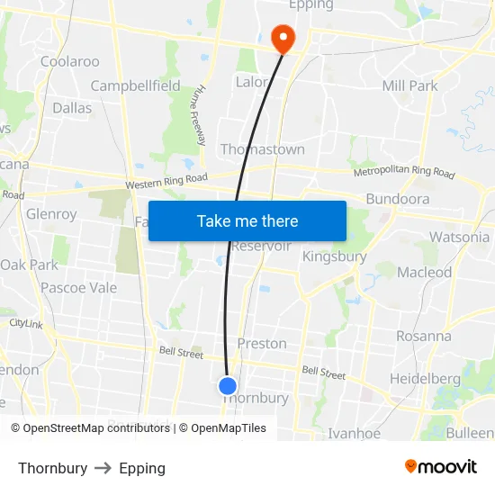 Thornbury to Epping map
