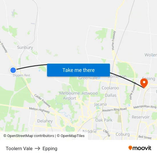 Toolern Vale to Epping map