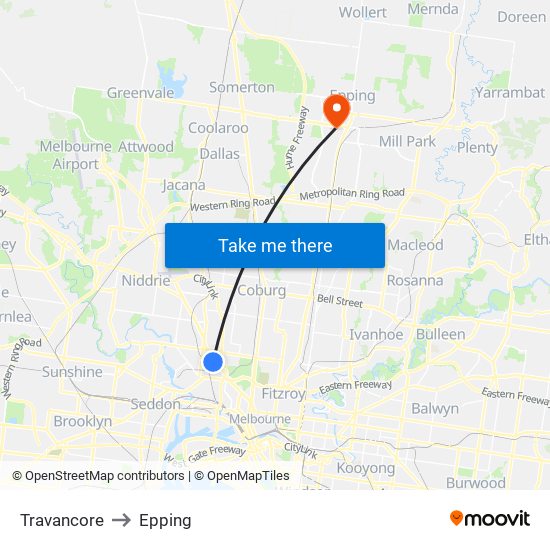 Travancore to Epping map