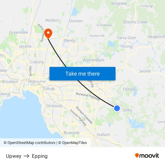 Upwey to Epping map