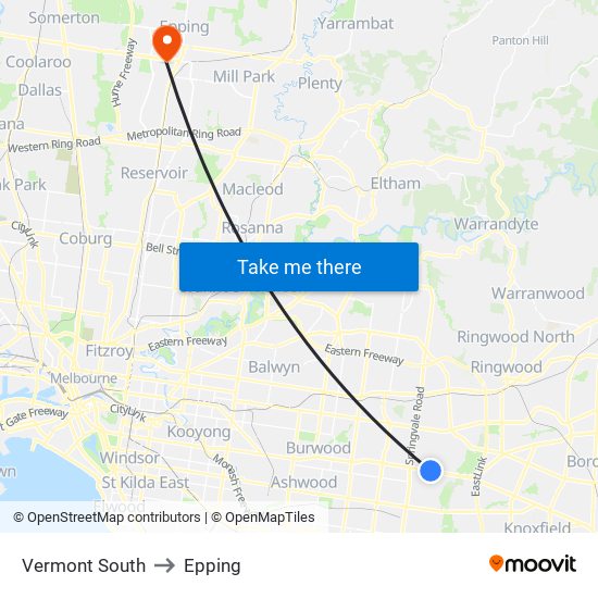 Vermont South to Epping map