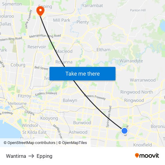 Wantirna to Epping map