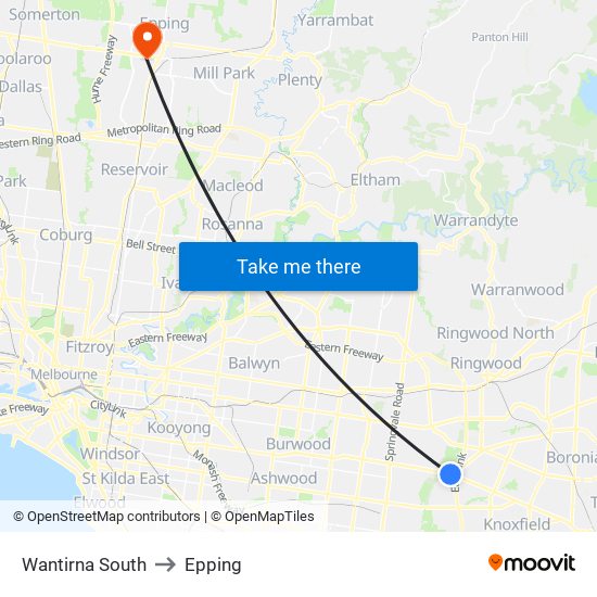 Wantirna South to Epping map