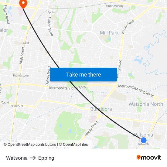 Watsonia to Epping map