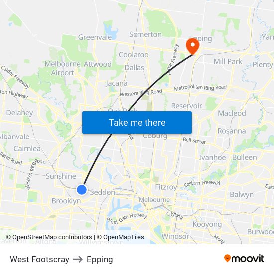 West Footscray to Epping map