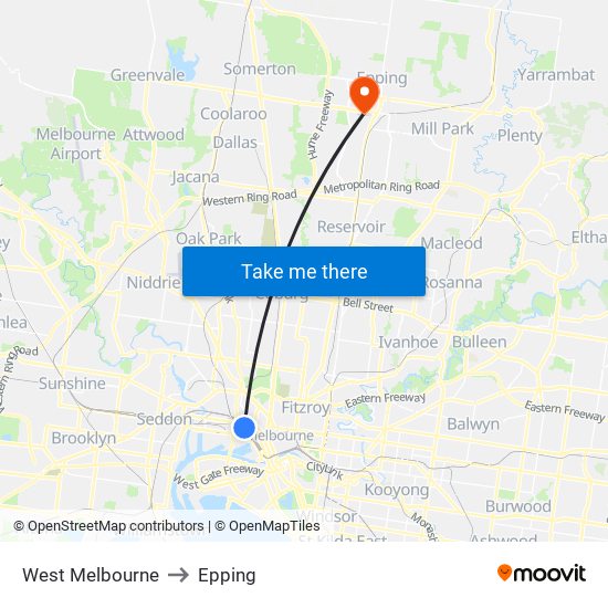 West Melbourne to Epping map