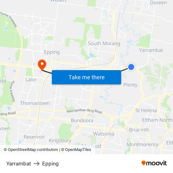 Yarrambat to Epping map