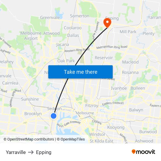 Yarraville to Epping map