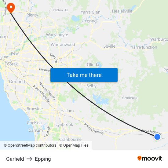 Garfield to Epping map