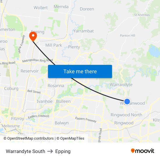 Warrandyte South to Epping map