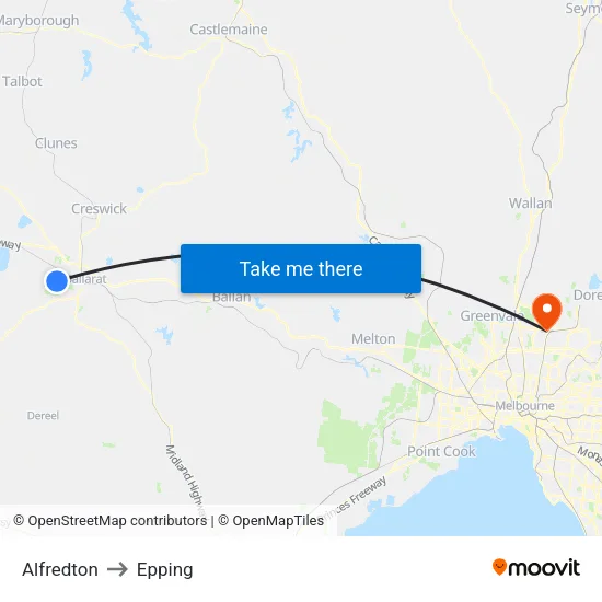 Alfredton to Epping map