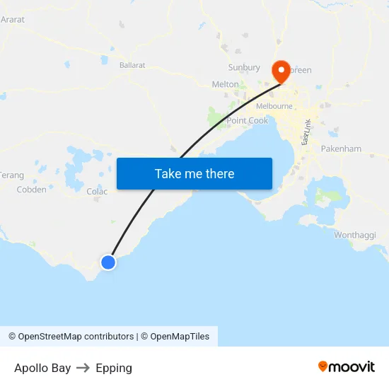 Apollo Bay to Epping map