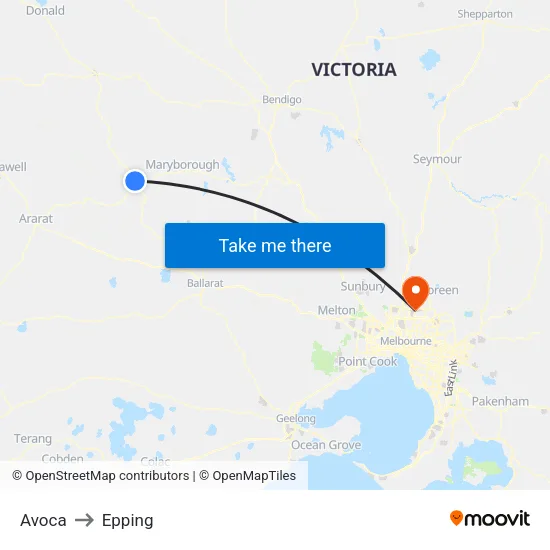Avoca to Epping map