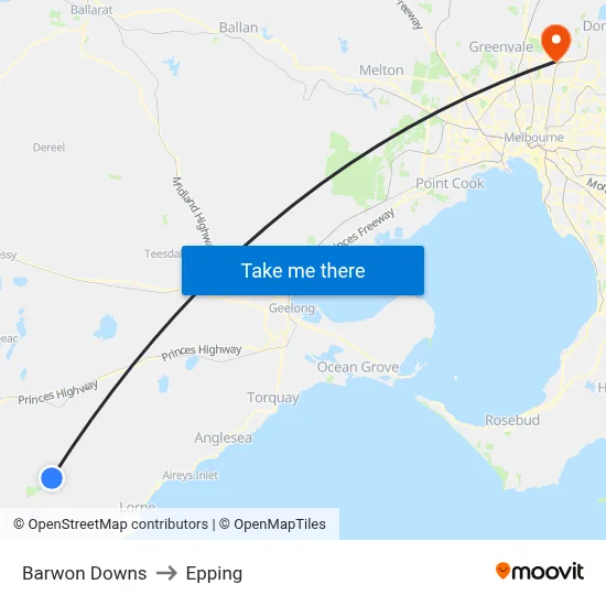 Barwon Downs to Epping map