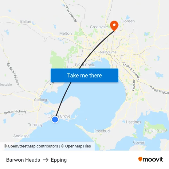 Barwon Heads to Epping map