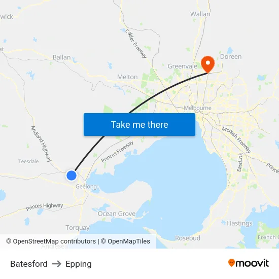 Batesford to Epping map