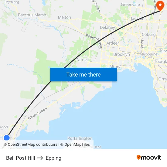 Bell Post Hill to Epping map