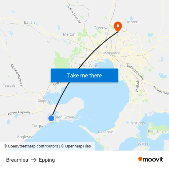 Breamlea to Epping map