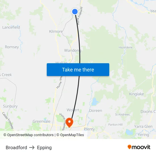 Broadford to Epping map